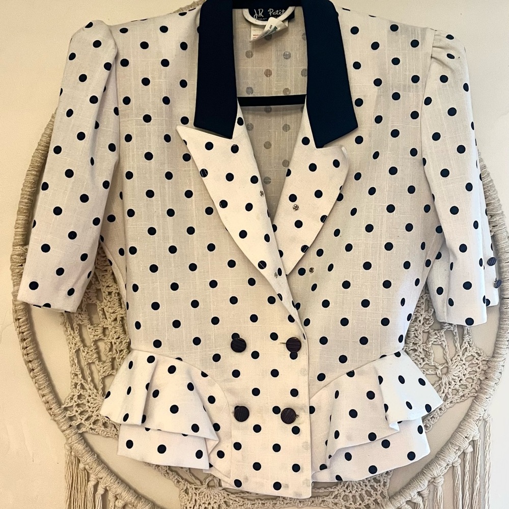 Elegant Polka Dot Blazer with Black Accents